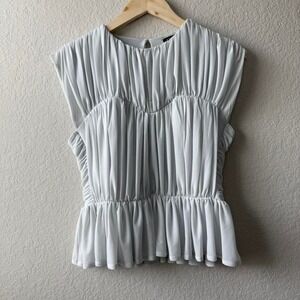 Express White Ruffle Stretchy Peplum Top